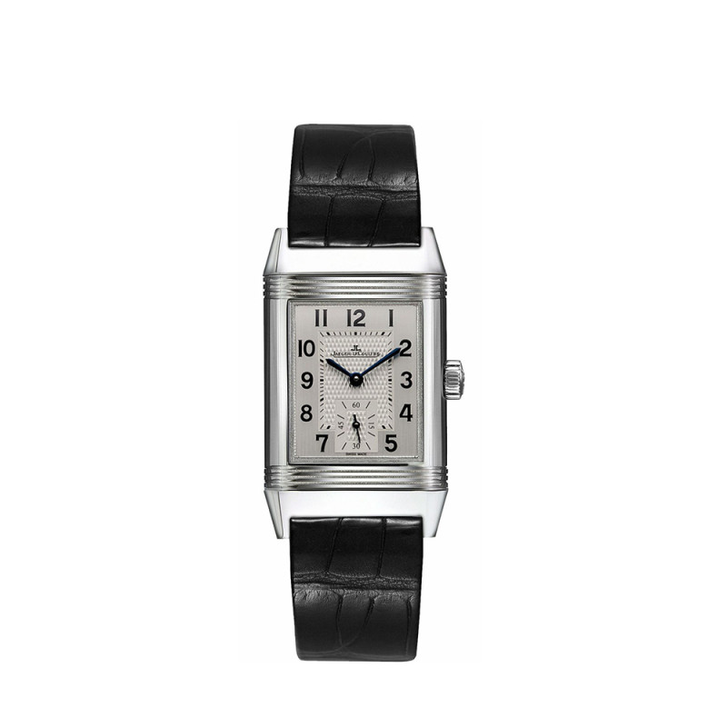 Montre Jaeger-Lecoultre Reverso Classic Medium Small Second manuel cadran argent bracelet cuir noir