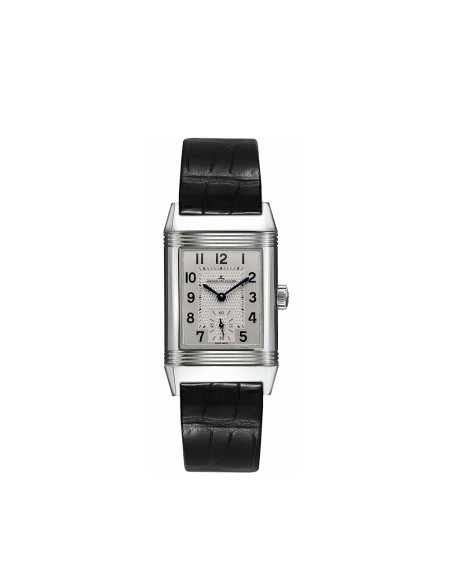 Montre Jaeger-Lecoultre Reverso Classic Medium Small Second manuel cadran argent bracelet cuir noir