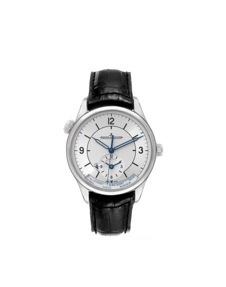 Montre Jaeger-Lecoultre Master Geographic automatique cadran argent bracelet cuir noir 39 mm