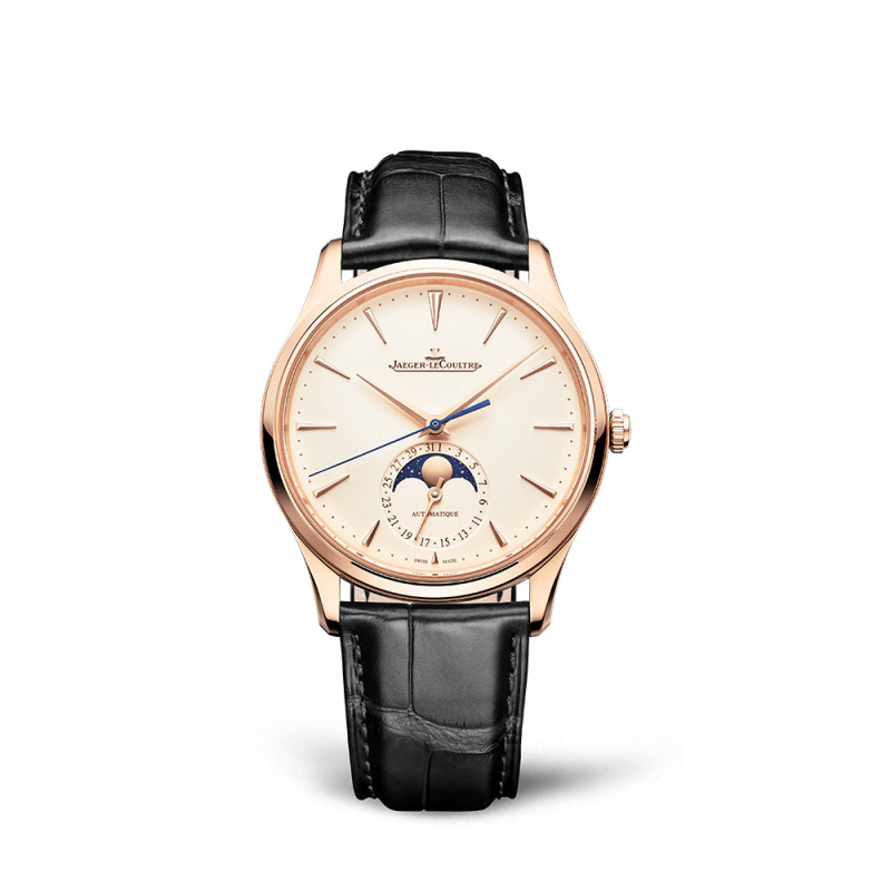 Montre Jaeger-Lecoultre Master Ultra Thin Moon automatique cadran beige bracelet cuir noir 39 mm