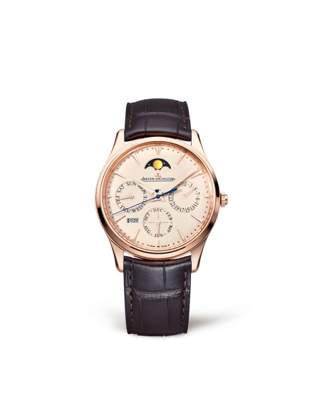 Montre Jaeger-Lecoultre Master Ultra Thin Perpetual Calendar automatique cadran beige bracelet cuir noir 39 mm