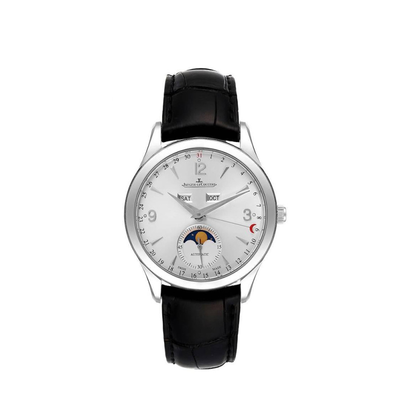 Montre Jaeger-Lecoultre Master Ultra Thin Calendar automatique cadran argent bracelet cuir noir 39 mm