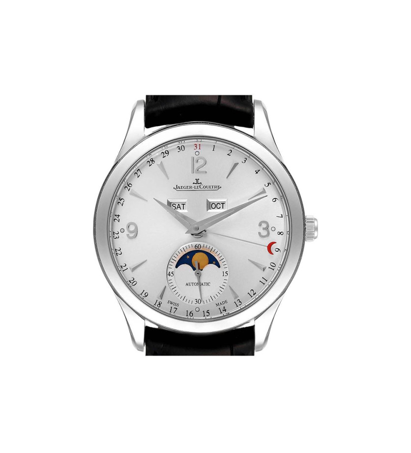 Montre Jaeger-Lecoultre Master Ultra Thin Calendar automatique cadran argent bracelet cuir noir 39 mm