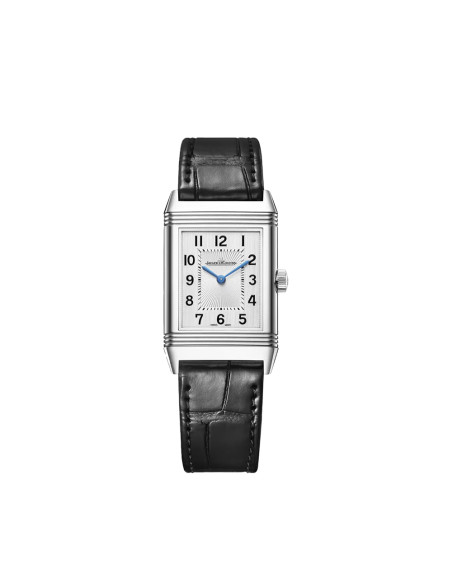 Montre Jaeger-Lecoultre Reverso Classic Monoface Medium manuel cadran argent bracelet cuir noir 40x24 mm