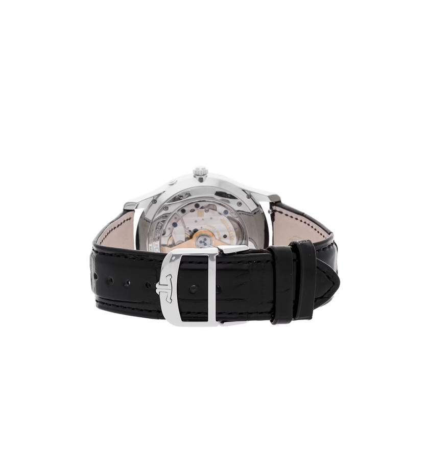 Montre Jaeger-Lecoultre Master Ultra Thin Phase de Lune automatique cadran argent bracelet cuir noir 39 mm