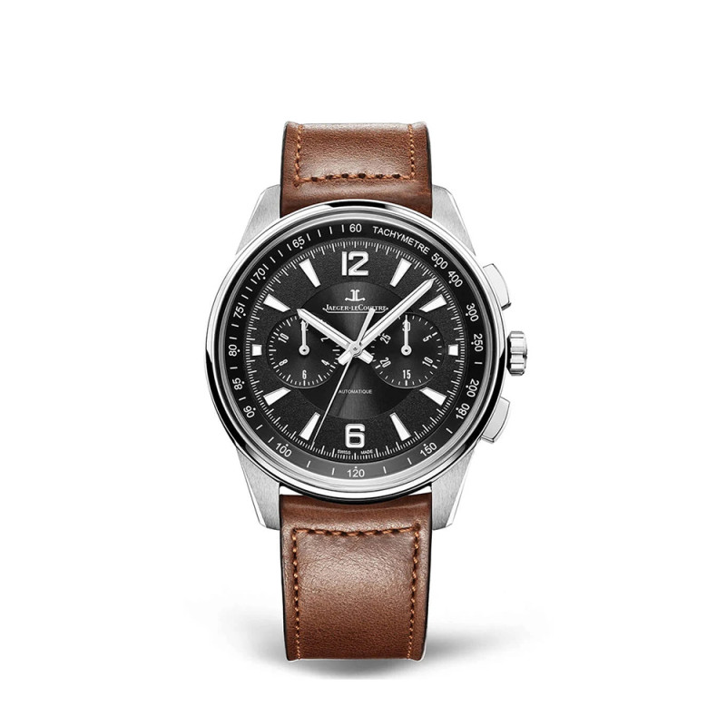 Montre Jaeger-Lecoultre Polaris Chronographe automatique cadran noir bracelet cuir marron 42 mm