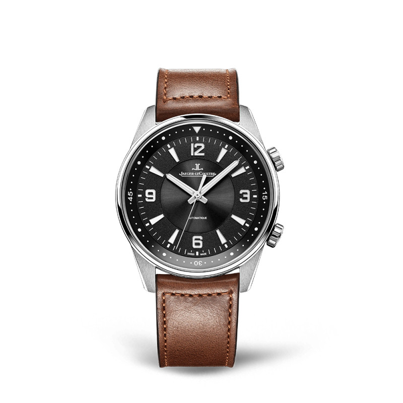 Montre Jaeger-Lecoultre Polaris automatique cadran noir bracelet cuir marron 41 mm