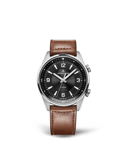 Montre Jaeger-Lecoultre Polaris automatique cadran noir bracelet cuir marron 41 mm