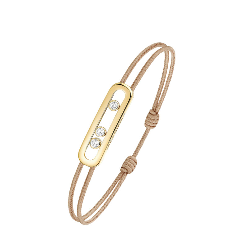 Bracelet Messika CARE(S) or jaune diamants cordon beige