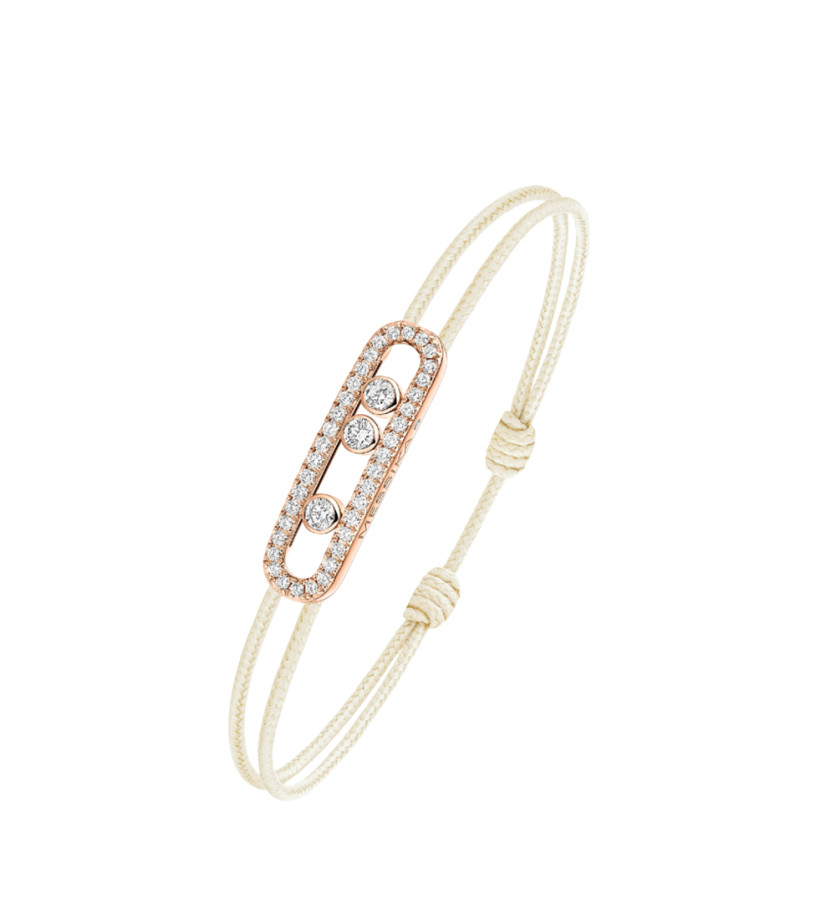 Bracelet Messika CARE(S) or rose pavé diamants cordon crème