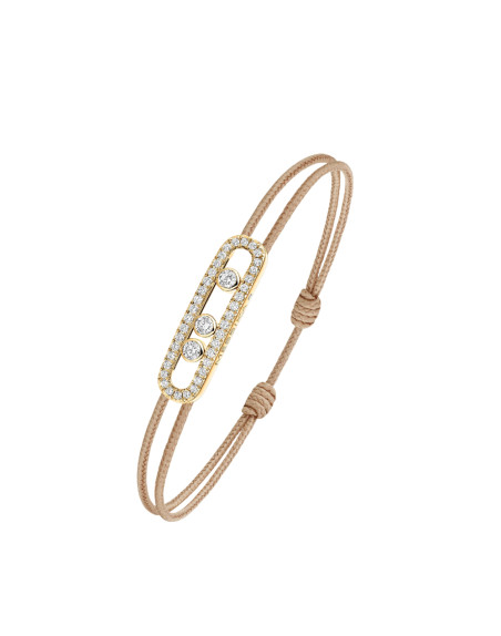 Bracelet Messika CARE(S) or jaune pavé diamants cordon beige