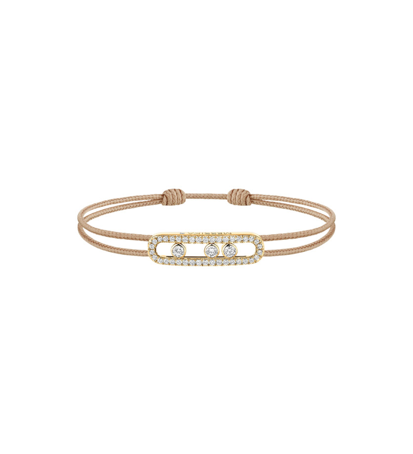 Bracelet Messika CARE(S) or jaune pavé diamants cordon beige