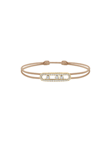 Bracelet Messika CARE(S) or jaune pavé diamants cordon beige