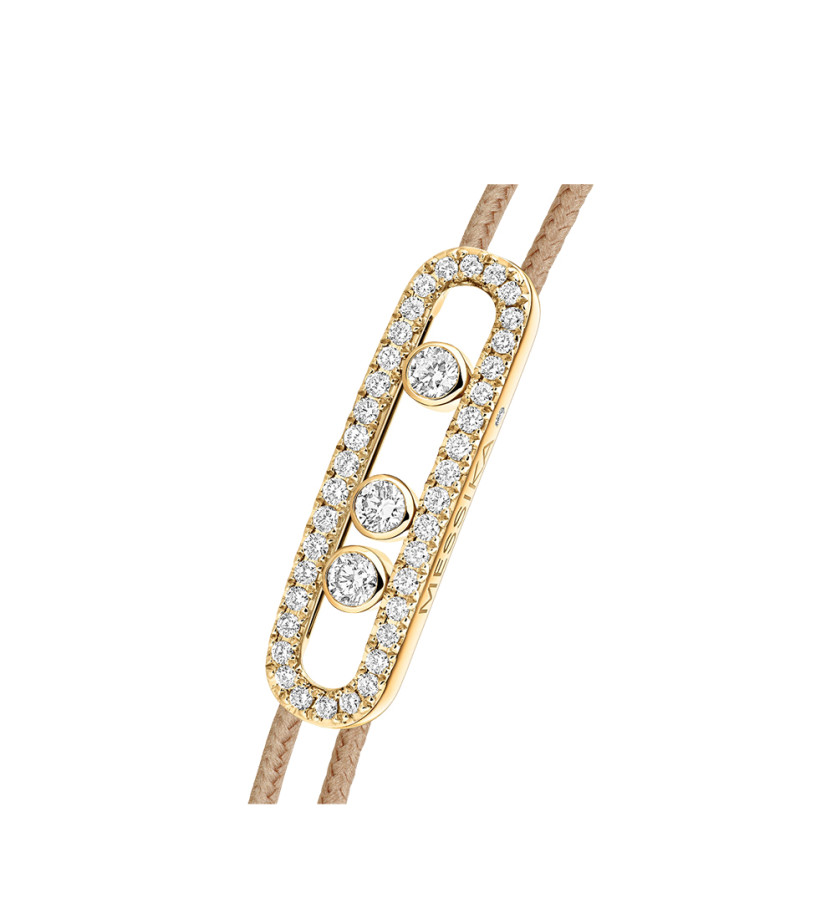 Bracelet Messika CARE(S) or jaune pavé diamants cordon beige