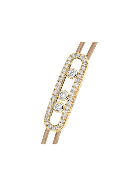 Bracelet Messika CARE(S) or jaune pavé diamants cordon beige