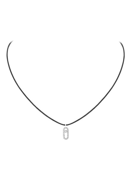 Collier Messika CARE(S) or blanc pavé diamants cordon noir