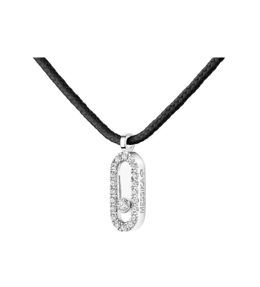 Collier Messika CARE(S) or blanc pavé diamants cordon noir