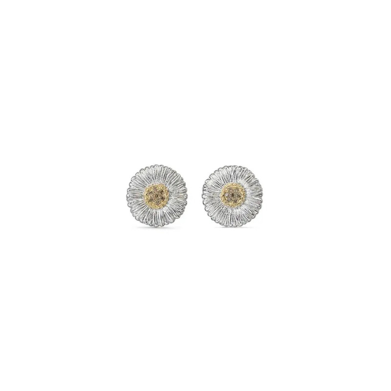 Boucles d'oreilles Blossoms Marguerite argent, vermeil et diamants fancy