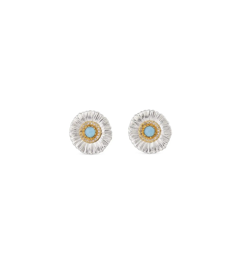 Boucles d'oreilles Blossoms Color Marguerite argent, vermeil, diamants fancy et agate bleue