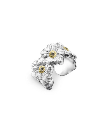 Bague Eternelle Blossoms Gardenia argent, vermeil et diamants fancy