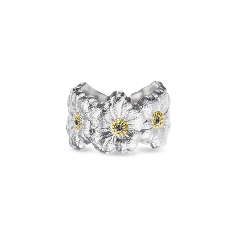 Bague Eternelle Blossoms Gardenia argent, vermeil et diamants fancy