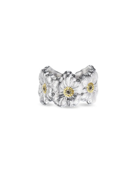 Bague Eternelle Blossoms Gardenia argent, vermeil et diamants fancy