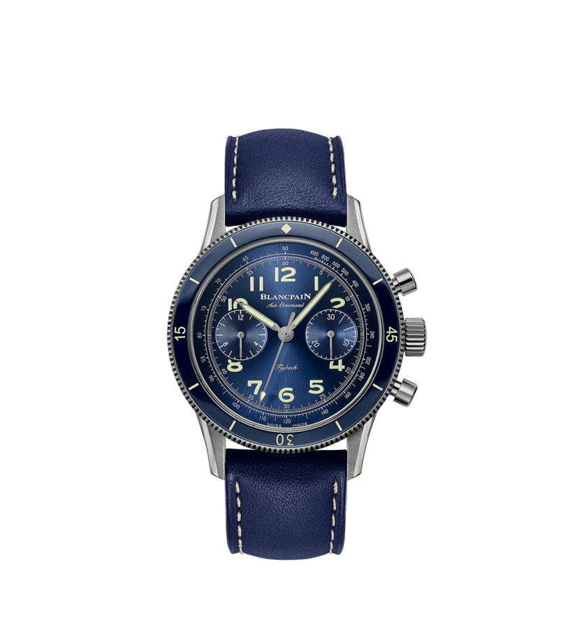 Montre Blancpain Air Command Chronographe automatique cadran bleu bracelet cuir bleu 42,5 mm