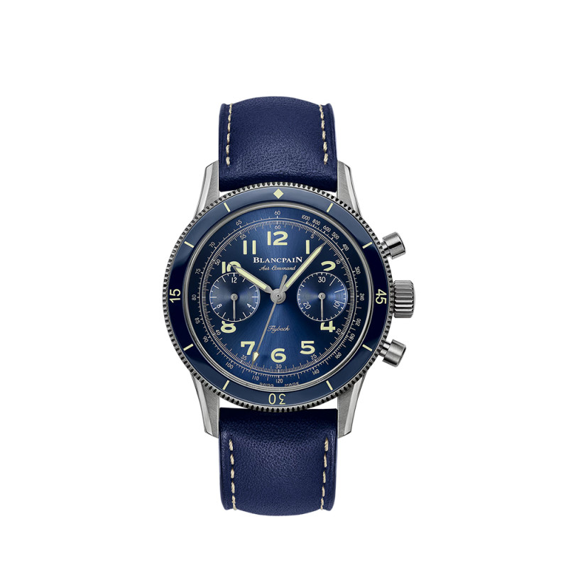 Montre Blancpain Air Command Chronographe automatique cadran bleu bracelet cuir bleu 42,5 mm