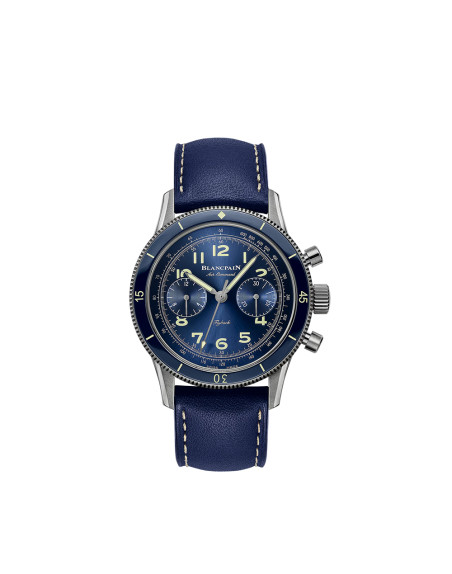 Montre Blancpain Air Command Chronographe automatique cadran bleu bracelet cuir bleu 42,5 mm