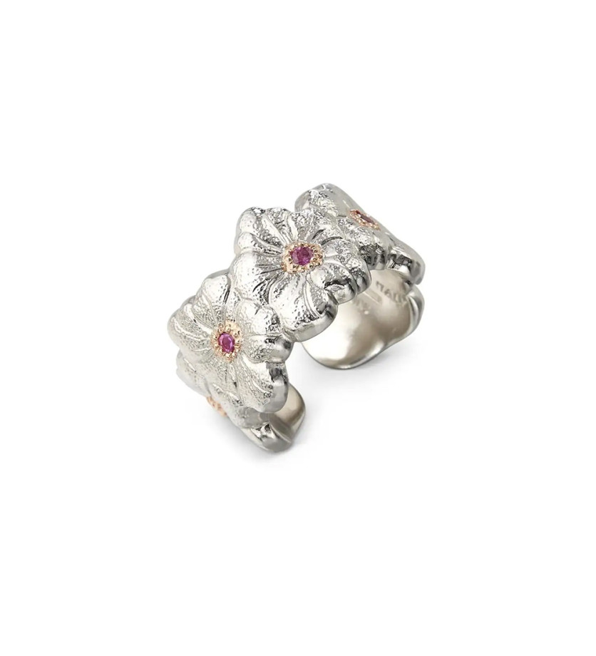 Bague Eternelle Blossoms Gardenia argent, vermeil et saphirs roses