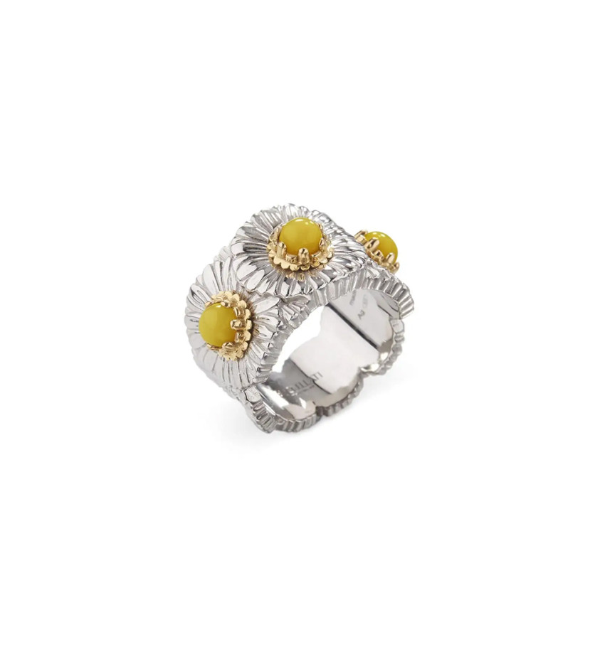 Bague Eternelle Blossoms Marguerite argent, vermeil et agates jaunes