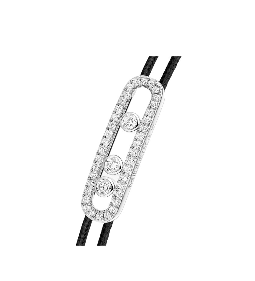 Bracelet Messika CARE(S) or blanc pavé diamants cordon noir