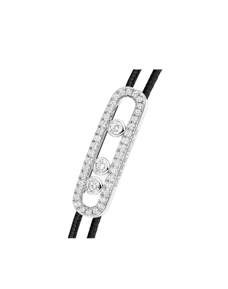 Bracelet Messika CARE(S) or blanc pavé diamants cordon noir