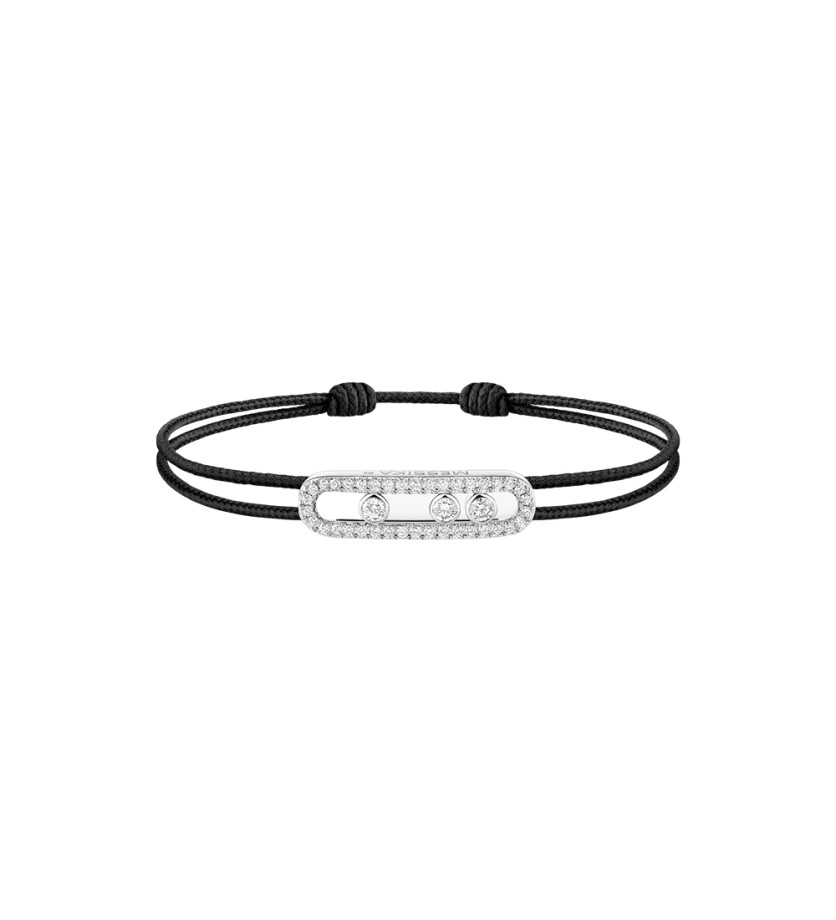 Bracelet Messika CARE(S) or blanc pavé diamants cordon noir