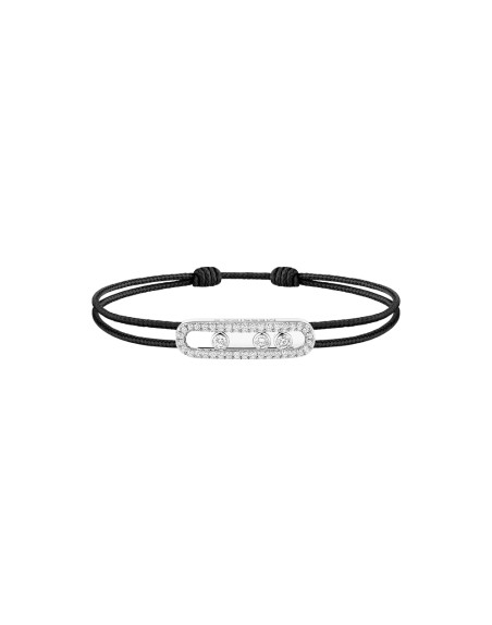 Bracelet Messika CARE(S) or blanc pavé diamants cordon noir