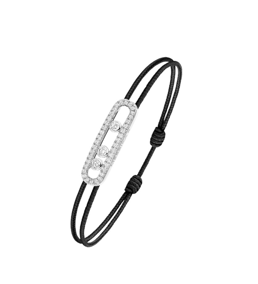 Bracelet Messika CARE(S) or blanc pavé diamants cordon noir