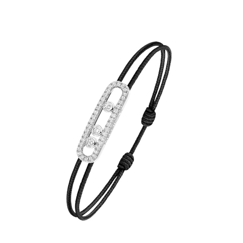 Bracelet Messika CARE(S) or blanc pavé diamants cordon noir