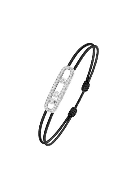 Bracelet Messika CARE(S) or blanc pavé diamants cordon noir