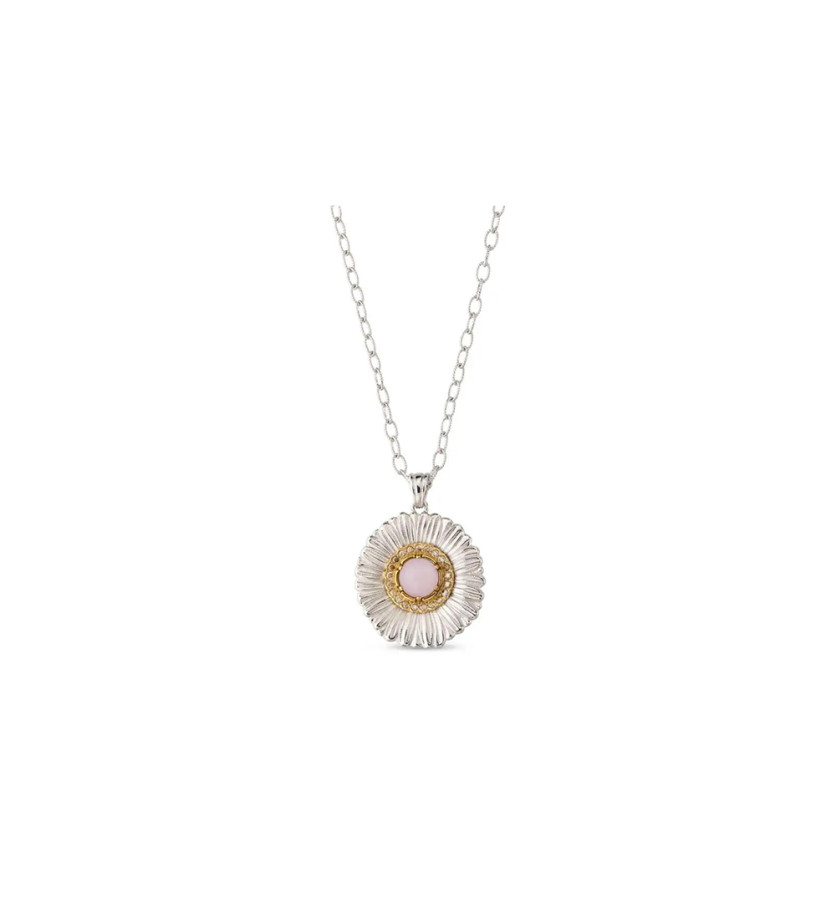 Pendentif Blossoms Color Marguerite argent, vermeil, diamants et opale rose, sur chaîne en argent