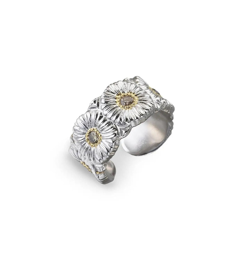 Bague Eternelle Blossoms Marguerite argent, vermeil et diamants fancy