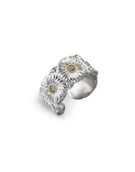 Bague Eternelle Blossoms Marguerite argent, vermeil et diamants fancy