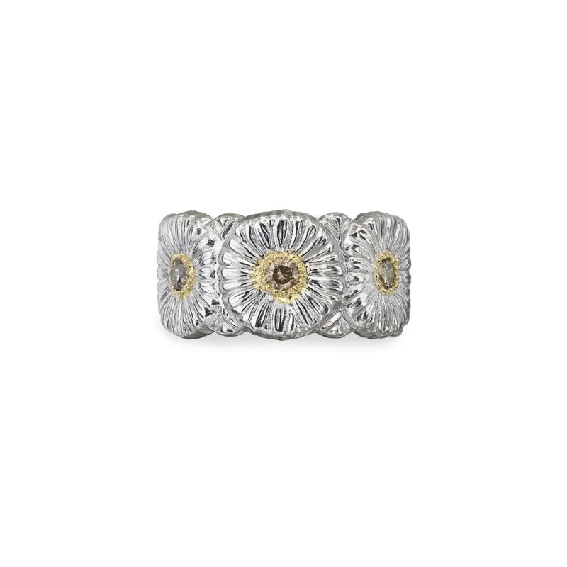 Bague Eternelle Blossoms Marguerite argent, vermeil et diamants fancy