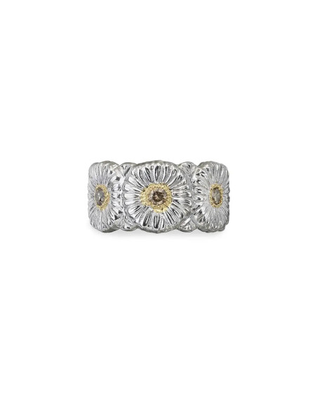 Bague Eternelle Blossoms Marguerite argent, vermeil et diamants fancy