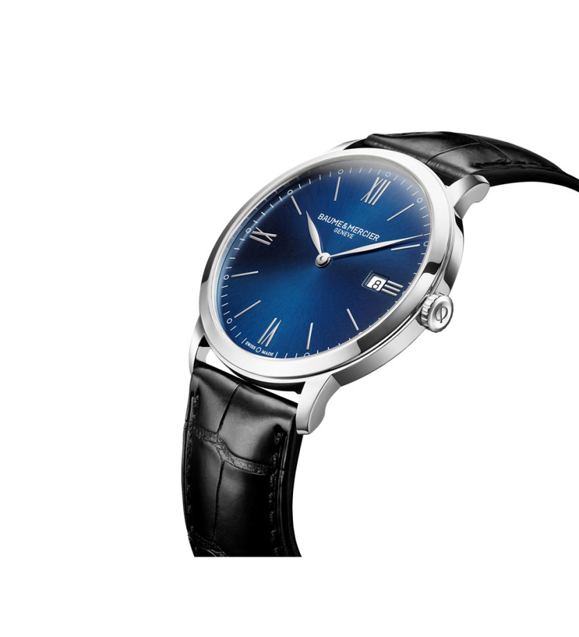 Montre Baume & Mercier Classima quartz cadran bleu bracelet cuir noir 40 mm