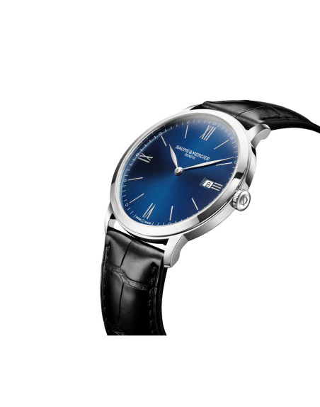 Montre Baume & Mercier Classima quartz cadran bleu bracelet cuir noir 40 mm