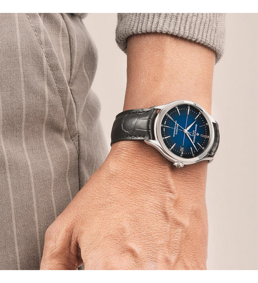 Montre Baume & Mercier Clifton automatique cadran bleu bracelet cuir noir 40 mm
