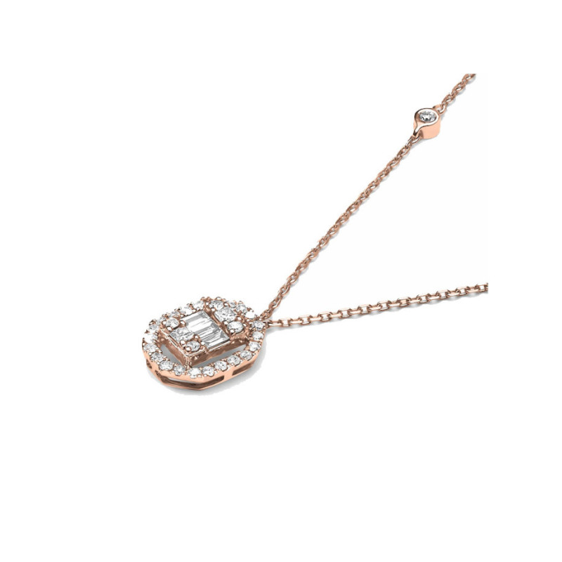 Collier Djula baguette carré union or rose diamants