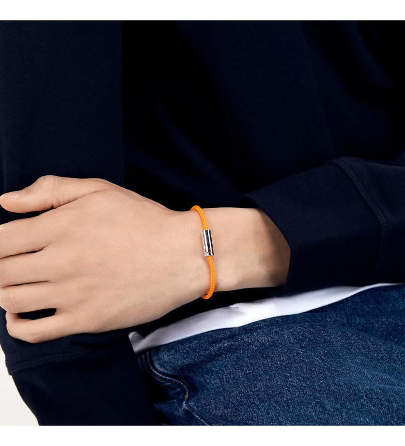 Bracelet Le Gramme Câble 7 Grammes nato orange argent lisse poli