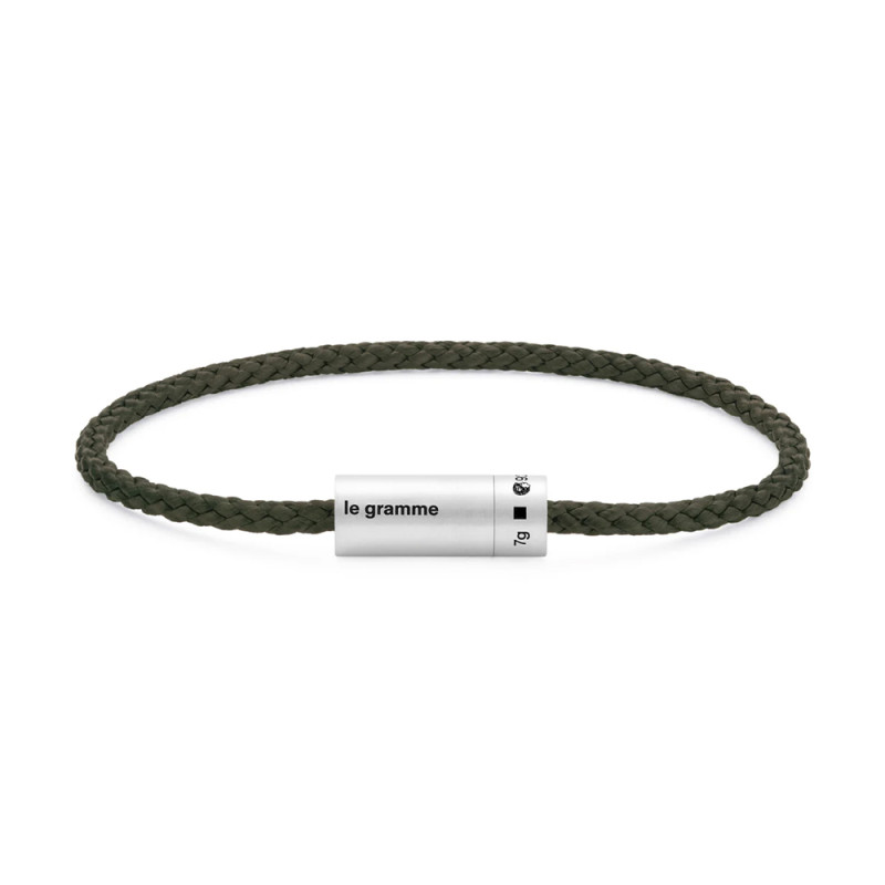 Bracelet Le Gramme Câble Nato kaki 7 Grammes argent lisse brossé