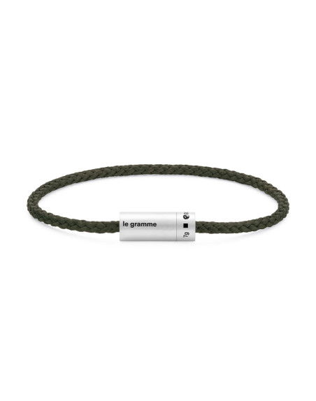 Bracelet Le Gramme Câble Nato kaki 7 Grammes argent lisse brossé